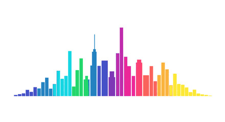 Obraz premium Dynamic and colorful abstract city skyline illustration with a vibrant rainbow gradient of buildings, representing urban development, innovation, and modern life.