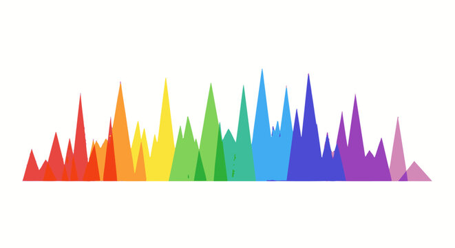 Vibrant abstract sound wave equalizer graphic with full color spectrum peaks, modern digital audio visualization design element on white background.
