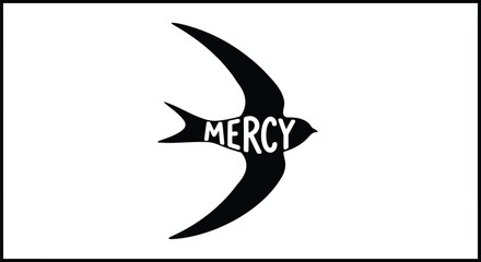 Fototapeta premium Black dove with 'MERCY' text vector icon