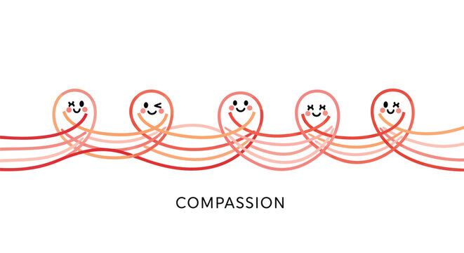 Vector illustration of compassion concept with smiley faces