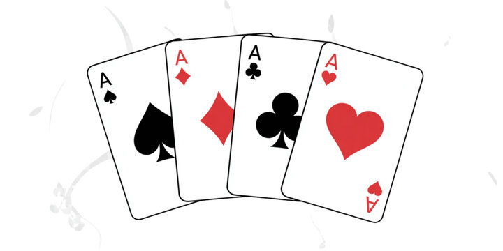 A set of four ace playing cards on transparent background