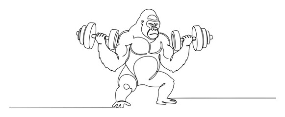 gorilla lifting dumbbells line drawing © Wieslaw