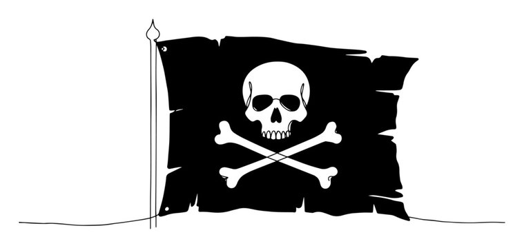classic jolly roger pirate flag line drawing