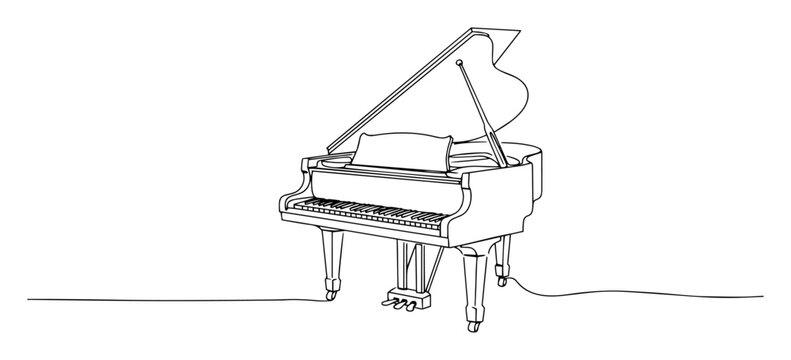grand piano line art in detailed style