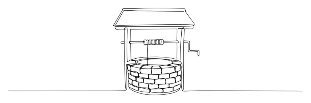 water well line drawing with brick base