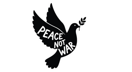 Fototapeta premium Vector dove icon with 'Peace not war' text, black and white