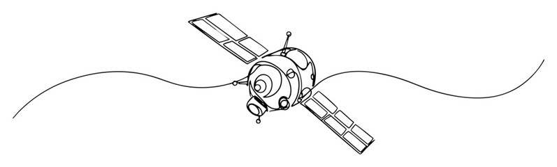 spacecraft in orbit line art illustration © Wieslaw