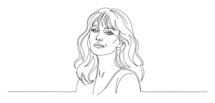 female portrait line art drawing with emotional expression