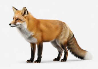 Obraz premium Red fox standing on a white background with a curious expression