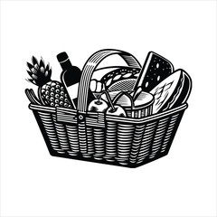 Obraz premium Picnic food silhouettes basket sandwich fruit