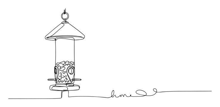 hanging bird feeder vector line drawing