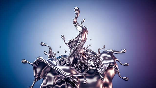 Dynamic splash of metallic liquid with flowing curves and droplets