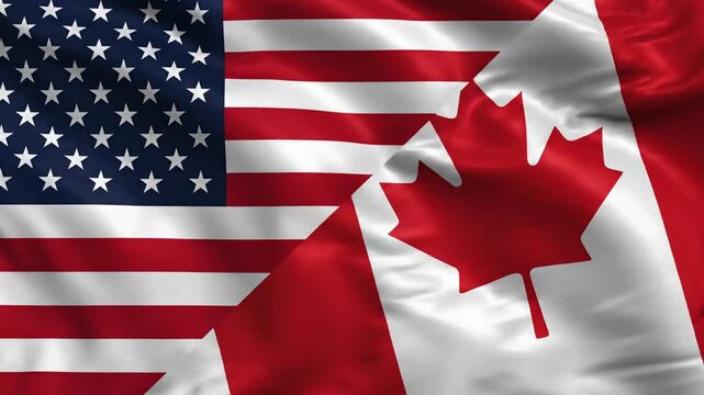 The flags of America and Canada waving together side by side.