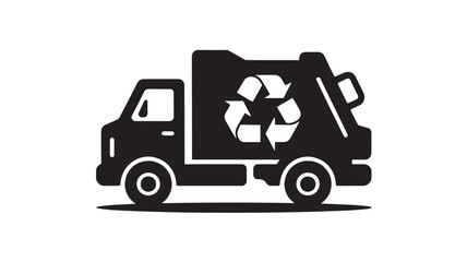 Recycling Truck Icon Black Silhouette Waste Collection Vehicle Symbol for Environmental Services and Recycling Programs