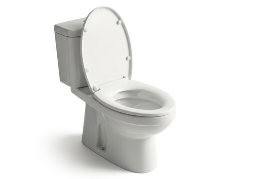 A white toilet with the lid up, isolated on white background, bathroom fixture