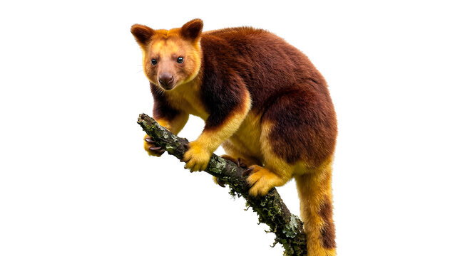 Matschie's Tree Kangaroo Dendrolagus Matschiei Climbing Branch on White