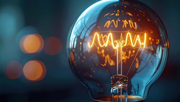 A mesmerizing close-up of a brightly glowing incandescent light bulb, showcasing its intricate tungsten filament radiating warm orange light against a blurred dark background.