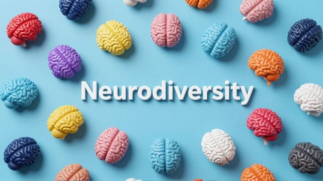 Brains showing neurodiversity concept on blue background