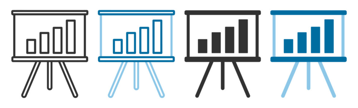Presentation chart icon in business analytics and marketing on transparent background