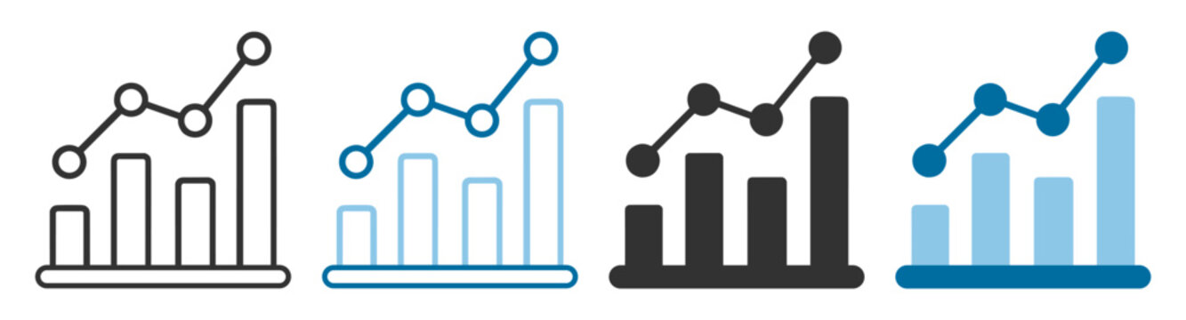 Business chart and graph icon set in outline and flat style on transparent background