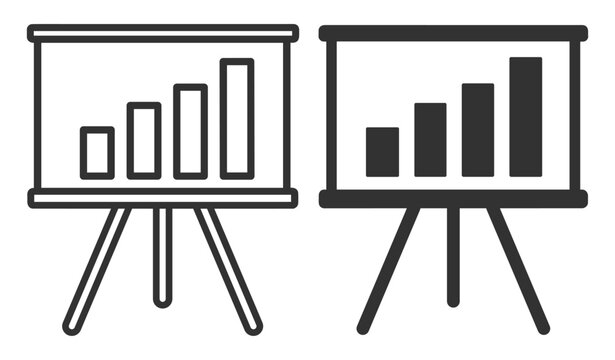 Business chart icons with bar graph and data analysis on transparent background