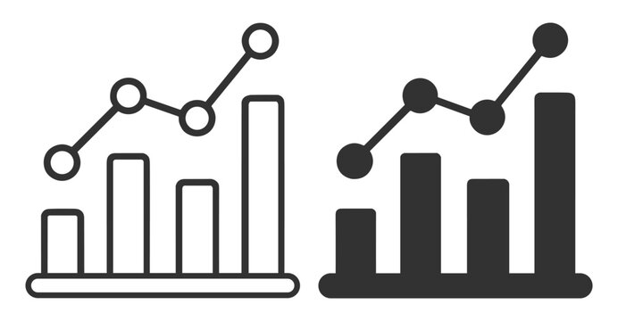Bar chart and line graph icon set on transparent background