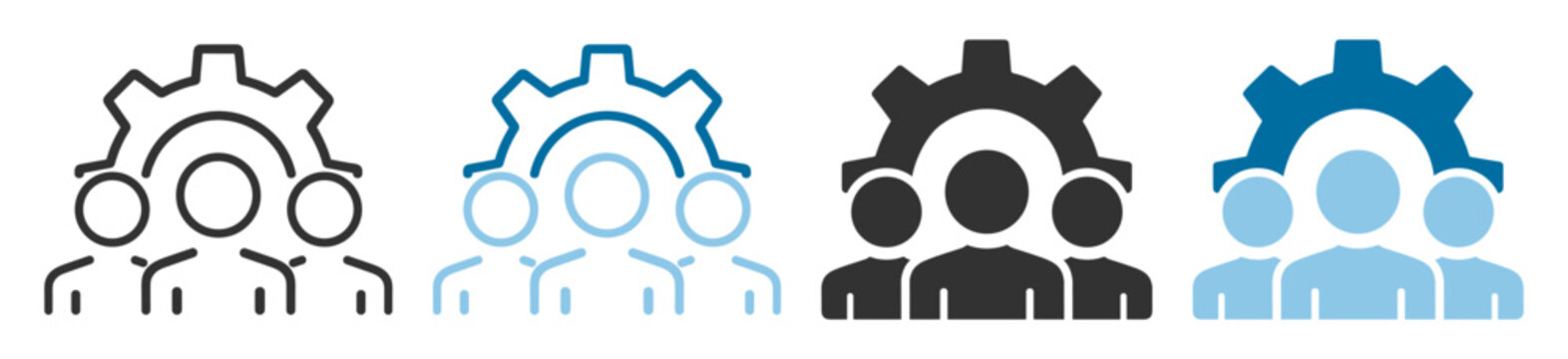 Team group icon with gear symbol for business and management on transparent background