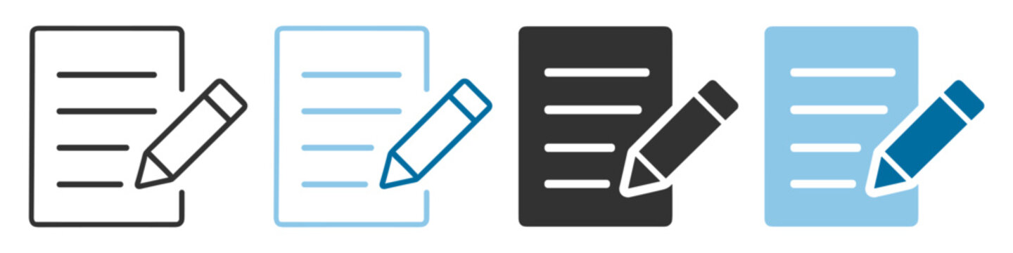 Document file icon with pencil symbol, edit and write concept on transparent background