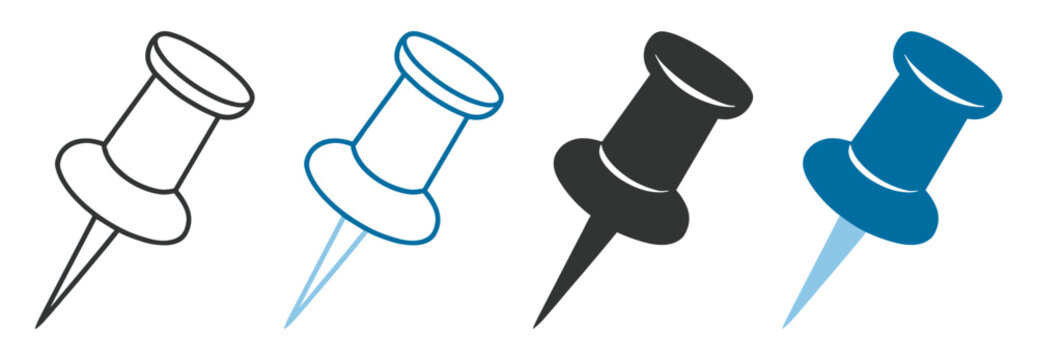 Push pin icon in different styles including line, solid, and filled versions on transparent background