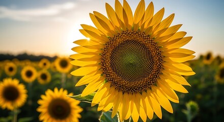 Obraz premium Vibrant sunflower in a field landscape.