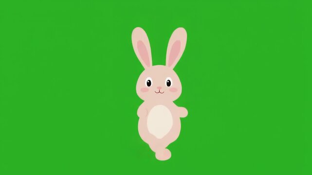 A cute cartoon illustration of a happy baby bunny rabbit holding a colorful Easter egg in a fun spring design perfect for a holiday card