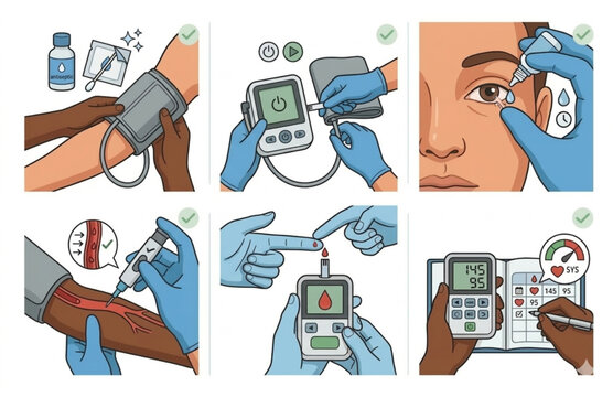 Cardiology and heart health care set. Blood pressure monitor for hypertension and cardiac pacemaker installation procedure.