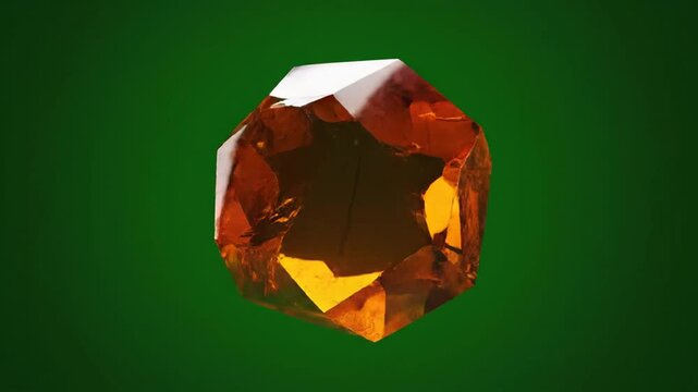 A large, faceted, orange gemstone against a gradient green background