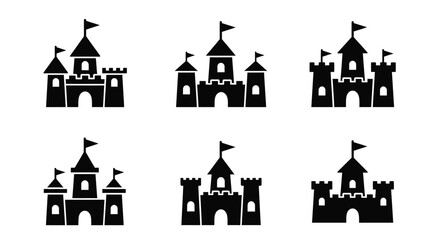 A collection of black castle icons in a minimalist silhouette © MDHANZALA