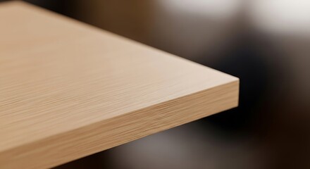 Fototapeta premium Close-up view of modern wooden table with blurred background