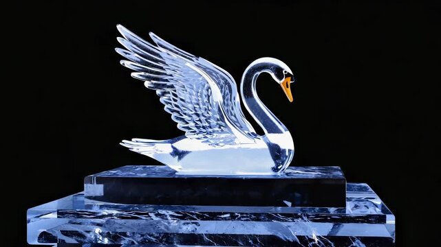 Elegant Crystal Swan Statue on Marble Base - Luxury Decor, Symbol of Grace, Beauty, and Serenity for Art, Design, and Premium Concepts.