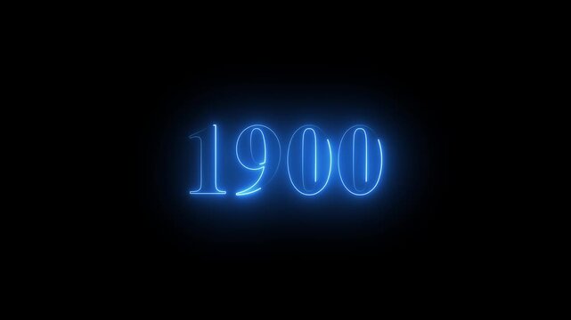 1900 neon text. Abstract 1900 neon text animation, Glowing neon number text background 4k video animation.