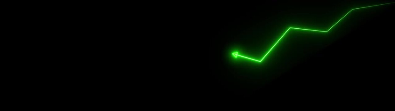 Minimalist glowing red neon zigzag line with upward business arrow concept. Animation of representing down trend motion graphic icon performance. Neon down graph animation.