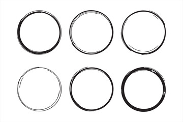 Circular black ink brush frames set with hand drawn grunge outlines and minimalist round border art