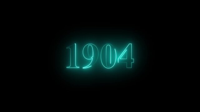 1904 neon text. Abstract 1904 neon text animation, Glowing neon number text background 4k video animation.