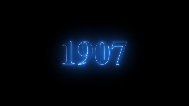 1907 neon text. Abstract 1907 neon text animation, Glowing neon number text background 4k video animation.