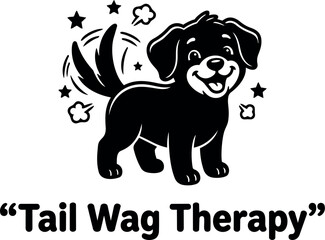 Obraz premium Smiling happy dog wagging tail with stars around playful cheerful expression tail wag therapy vector art