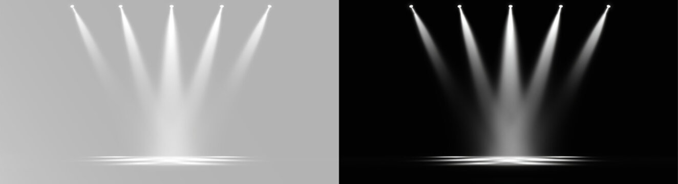spotlights beams white glowing light for stage performance and cinematic theater production illumination 