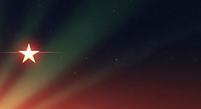 A radiant star illuminates a dark, symbolic sky with vibrant red and green light rays, celebrating freedom and the spirit of Juneteenth.