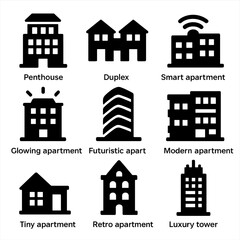 Fototapeta premium Various apartment icon collection featuring modern and classic design styles
