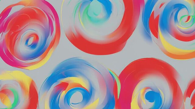 A colorful illustration of swirling patterns in shades of red, blue, yellow, and green on a gray background