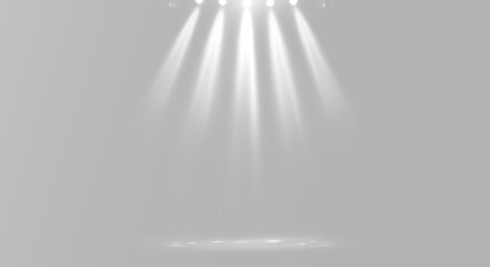 Naklejka premium Studio spotlights beams white glowing light for stage performance and cinematic theater production illumination png 