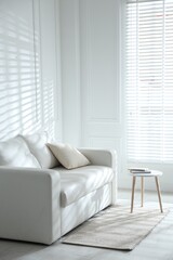 Fototapeta premium Sofa, table and window with closed blinds indoors