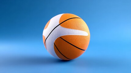 Obraz premium Orange basketball with white accents positioned on a blue background, showcasing its textured surface and distinct black lines for a realistic appearance