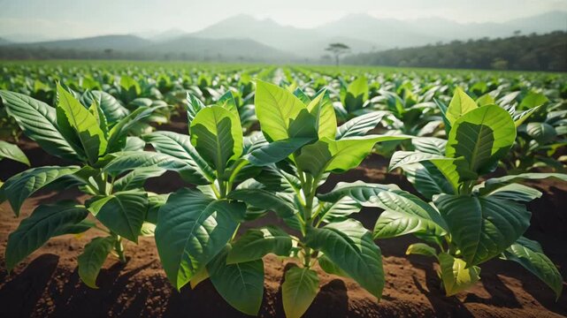 close-up of tobacco leaves in a field in Brazil